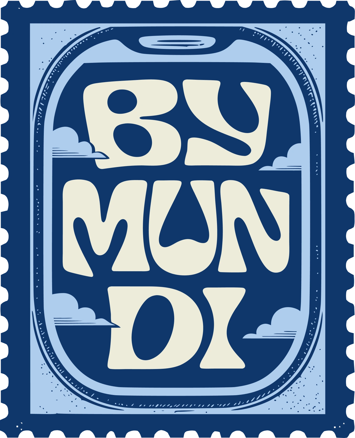 Sello de ByMundi, con una ventanilla de avión